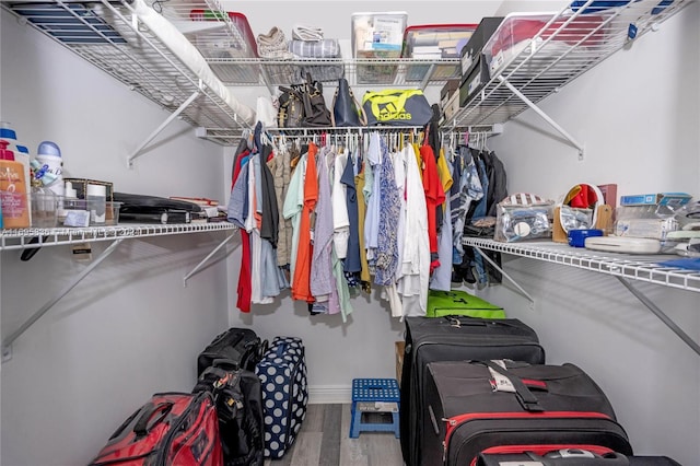 walk in closet featuring hardwood / wood-style flooring