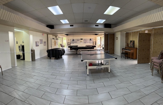 playroom featuring a drop ceiling and billiards