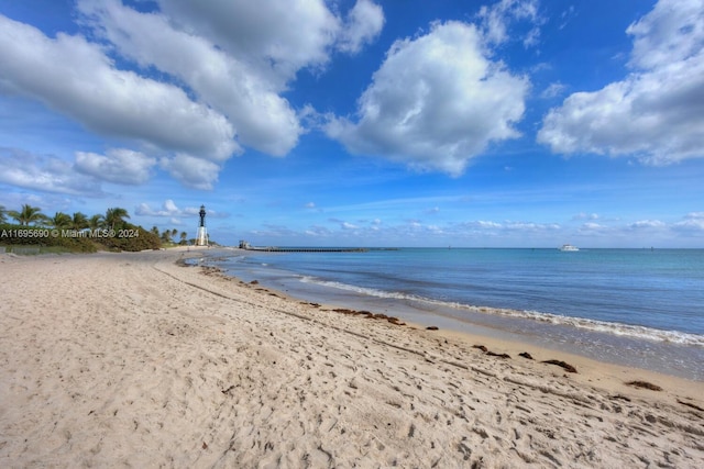 property view of water featuring a beach view