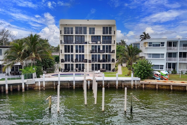 exterior space featuring a water view