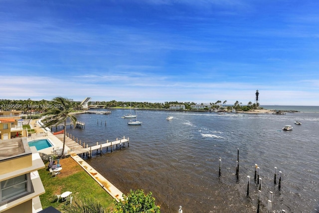 view of dock featuring a water view