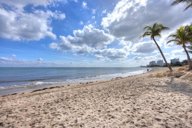 property view of water featuring a view of the beach