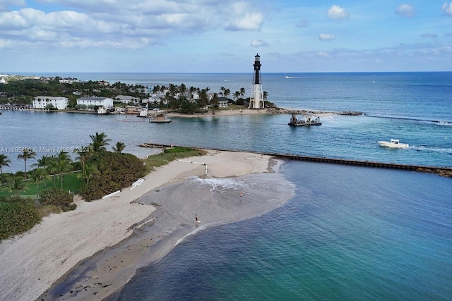 property view of water featuring a view of the beach