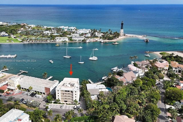 aerial view with a water view