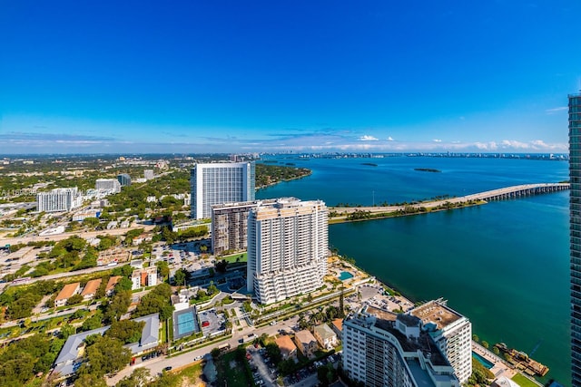 bird's eye view featuring a water view