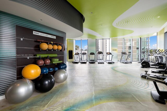 workout area with a wall of windows