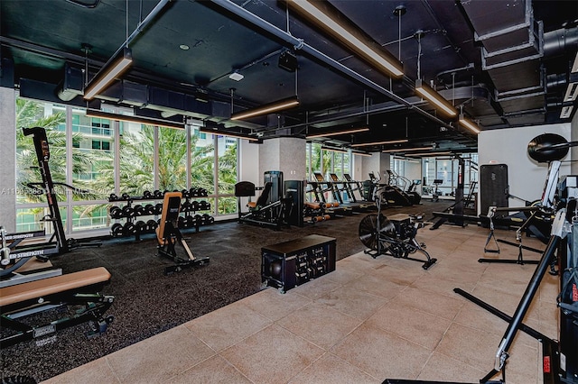 workout area featuring a wealth of natural light