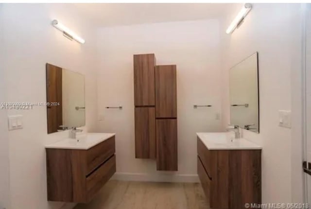 bathroom featuring hardwood / wood-style floors and vanity