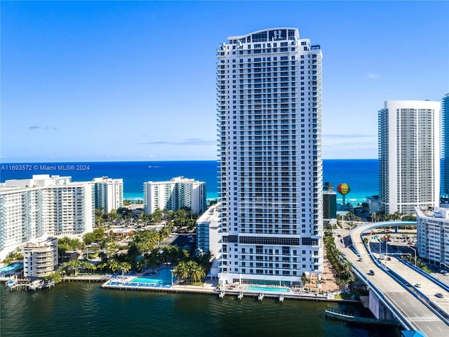 exterior space with a water view