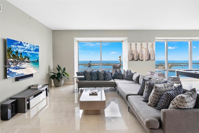 living room with a water view