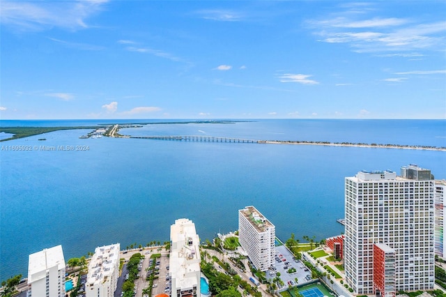 aerial view with a water view