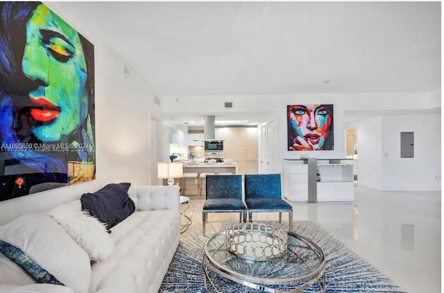 17301 Biscayne Blvd Unit 208, North Miami Beach, FL 33160 - tiled living room with electric panel