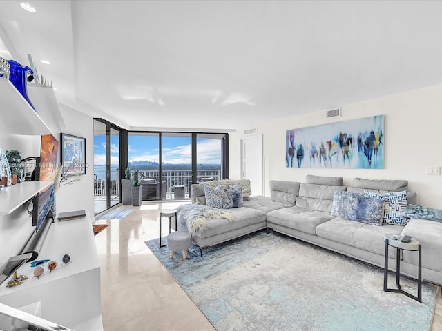 living room featuring expansive windows