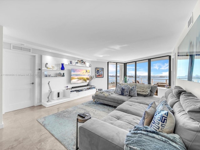 living room with expansive windows