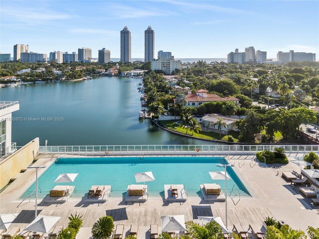 aerial view with a water view