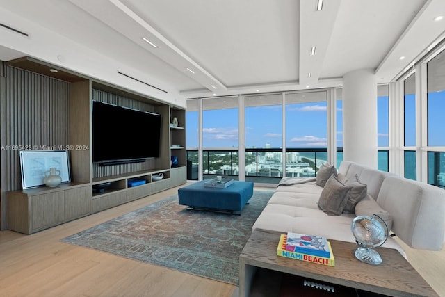 101 20th St Unit 3503/06/09, Miami Beach, FL 33139 - living room featuring floor to ceiling windows, wood finished floors, and recessed lighting