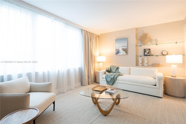 living room with a healthy amount of sunlight and carpet floors