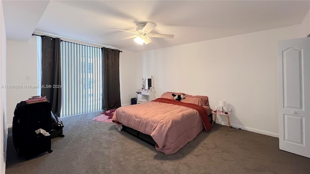 bedroom with carpet flooring and ceiling fan