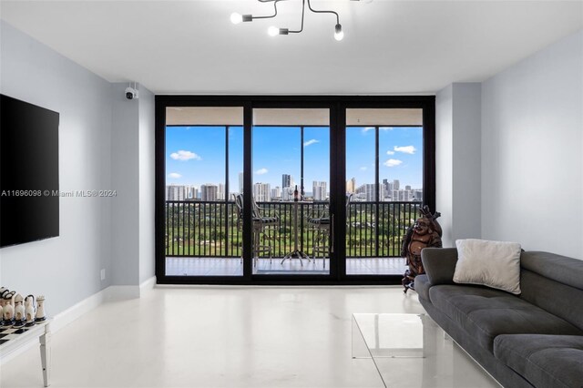 living room with concrete floors
