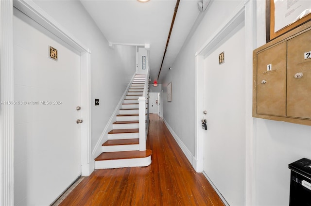 stairs with wood-type flooring