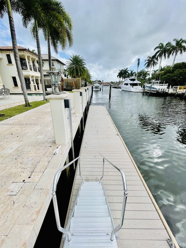 view of dock with a water view