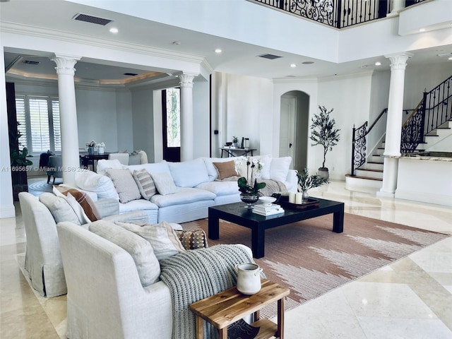 living room featuring ornamental molding