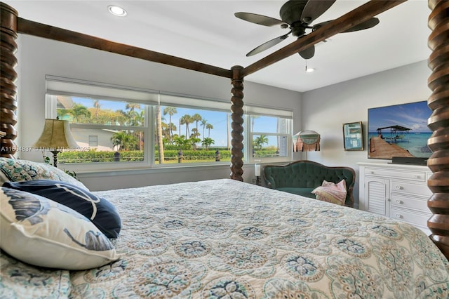 bedroom with recessed lighting and ceiling fan