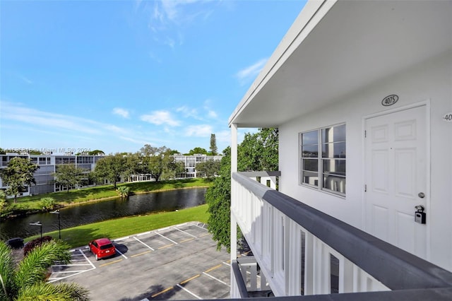 view of patio / terrace with a water view