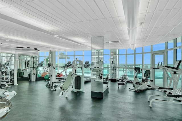 exercise room with expansive windows