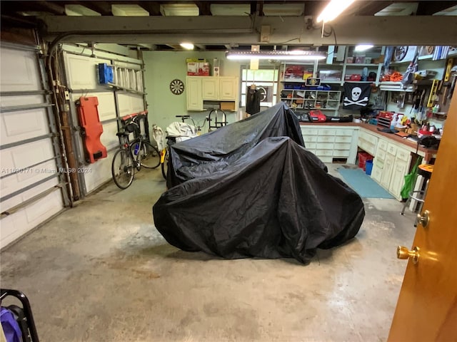 garage featuring a workshop area