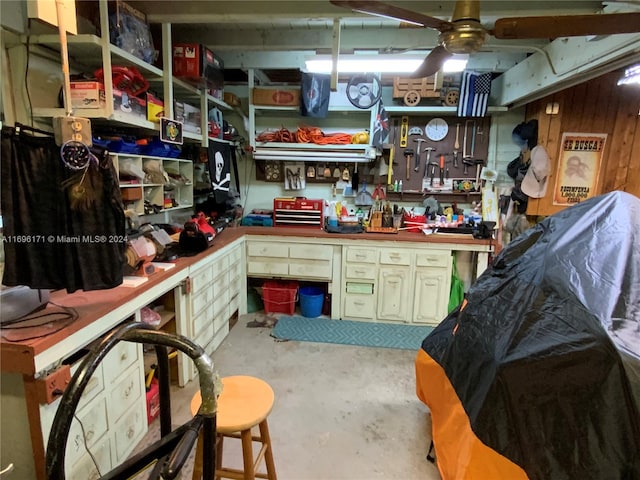 storage area with ceiling fan