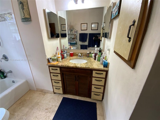 full bathroom featuring tile patterned flooring, vanity, shower / bathtub combination, and toilet