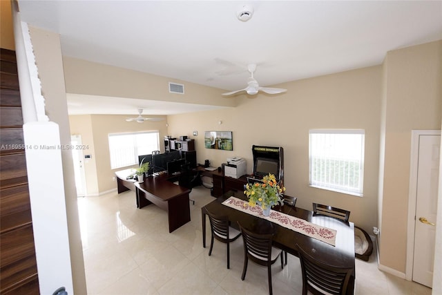 office area featuring ceiling fan