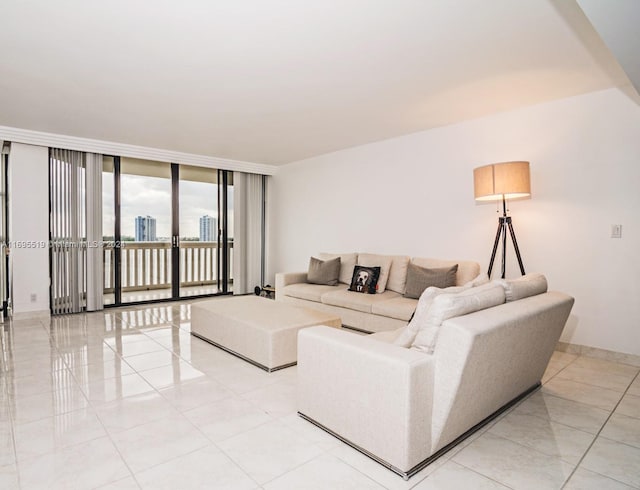 living room with floor to ceiling windows