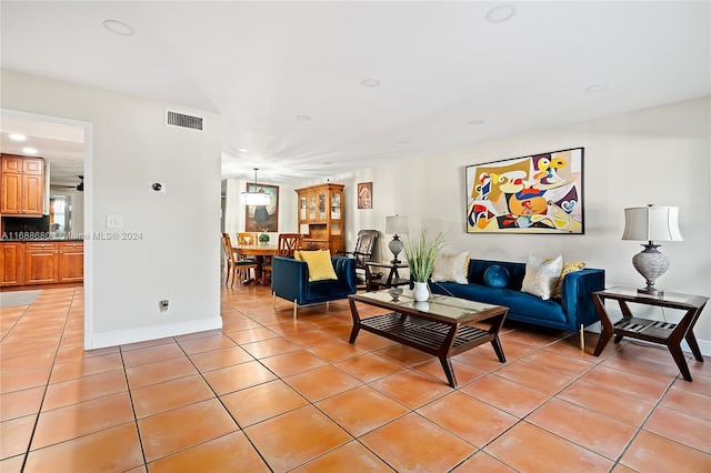 living room featuring light tile patterned floors