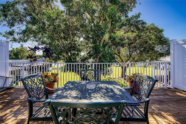 wooden terrace with a yard