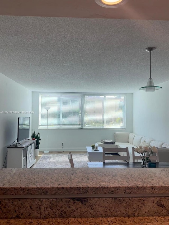 living room featuring a textured ceiling