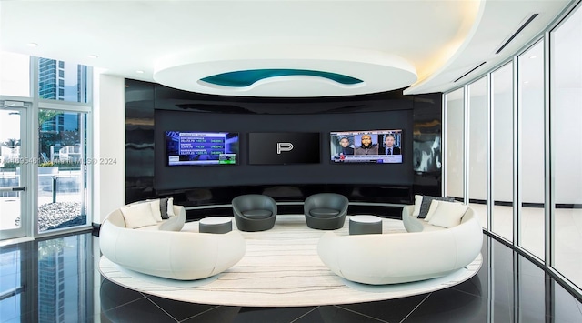 view of tiled home theater