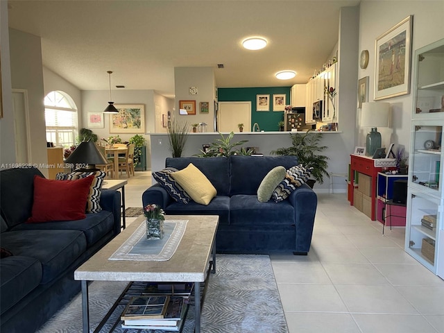 living room featuring light tile patterned flooring