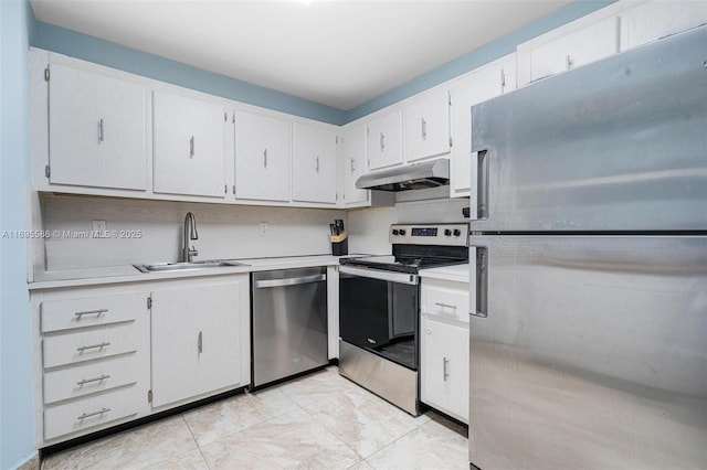 kitchen featuring white cabinetry, sink, and stainless steel appliances