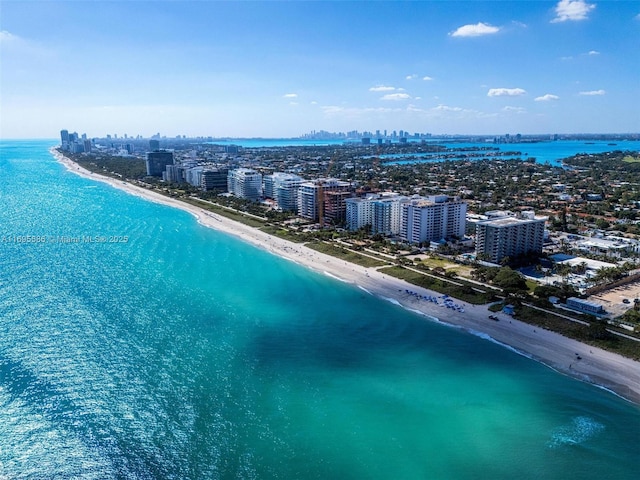 birds eye view of property featuring a water view and a view of the beach