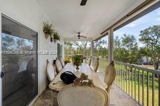 balcony with ceiling fan