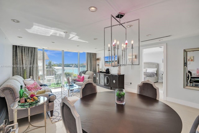 dining area featuring a chandelier