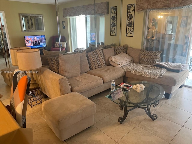 living room with light tile patterned floors