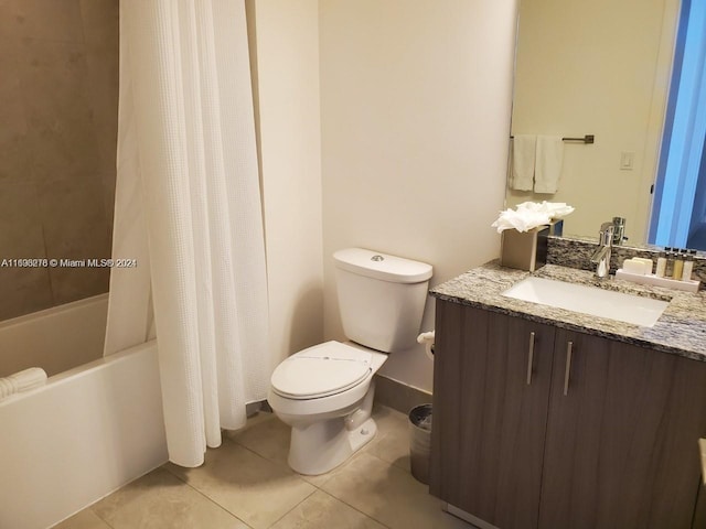 full bathroom with tile patterned flooring, vanity, shower / bath combination with curtain, and toilet