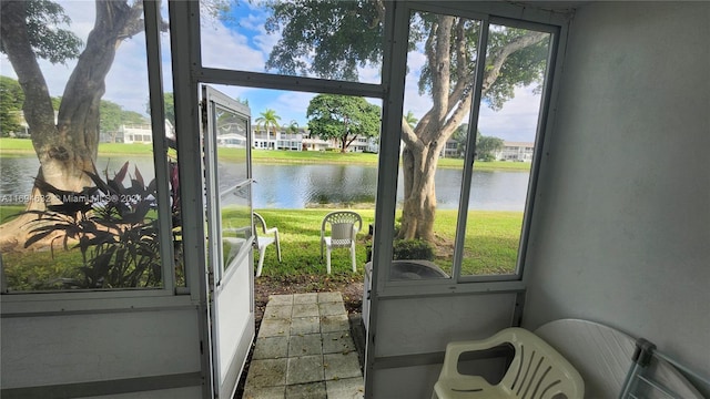 entryway featuring a water view