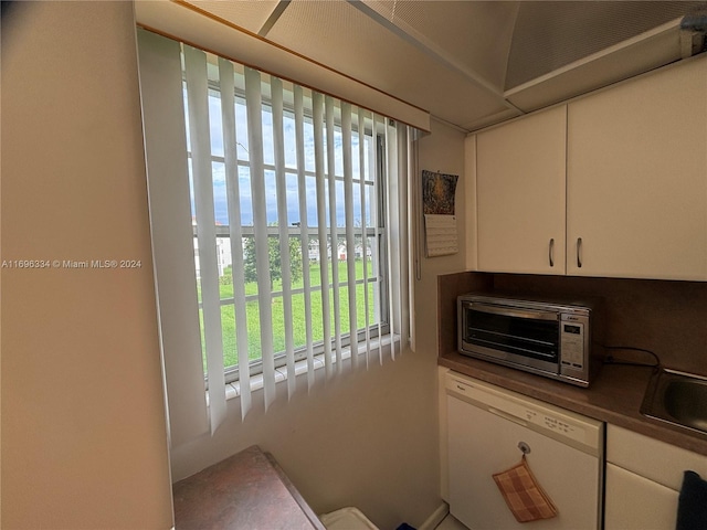 kitchen with dishwasher and white cabinets