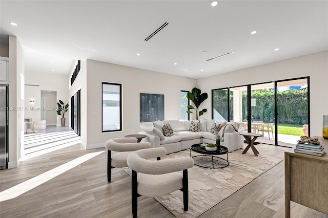 living room featuring a healthy amount of sunlight and light wood-type flooring