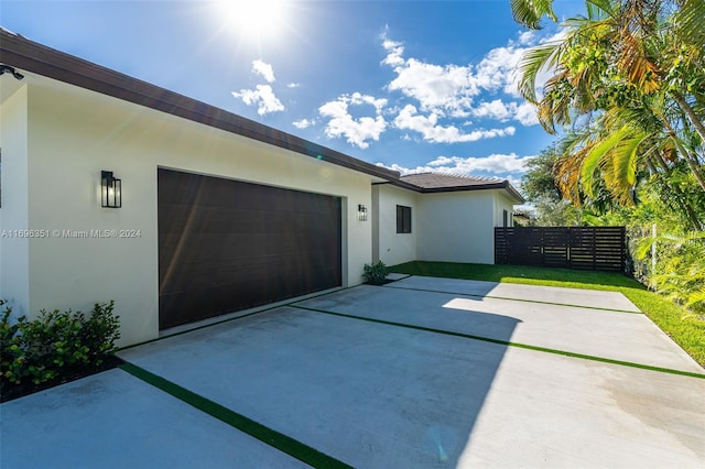 exterior space with a garage