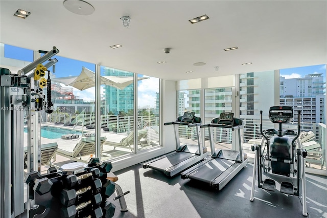 exercise room with expansive windows